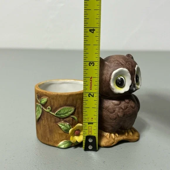 Owl Figurine Tree Stump Flower VTG Made in Korea - Picture 11 of 12